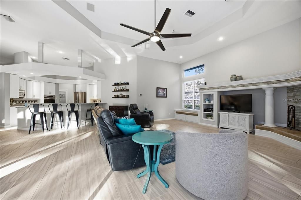 Interior, Kitchen, Living room, Recessed Lighting, Wood Texture Flooring