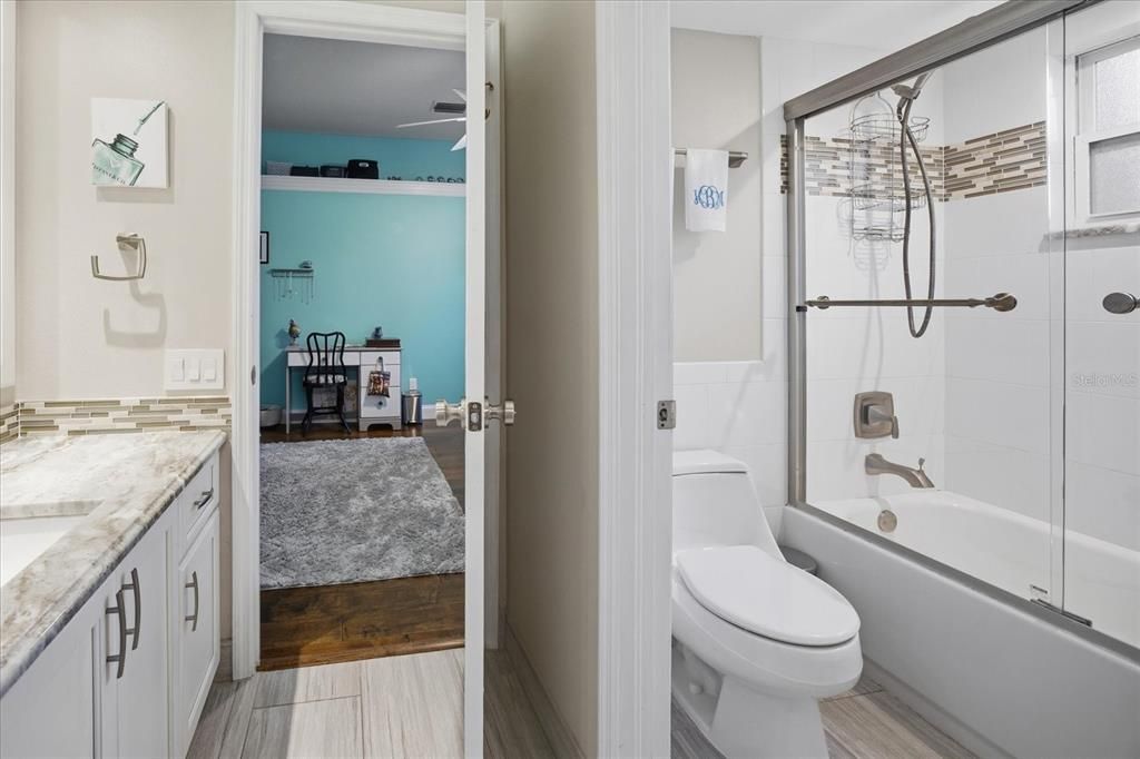 Bathroom, Glass Shower, Interior, Wood Texture Flooring