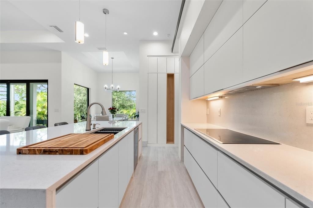 Chandelier, Interior, Kitchen, Pendant Lights, Recessed Lighting, Wood Texture Flooring