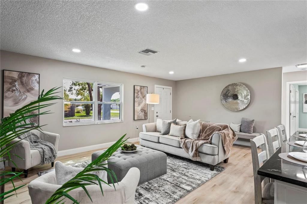 Interior, Living room, Recessed Lighting, Wood Texture Flooring