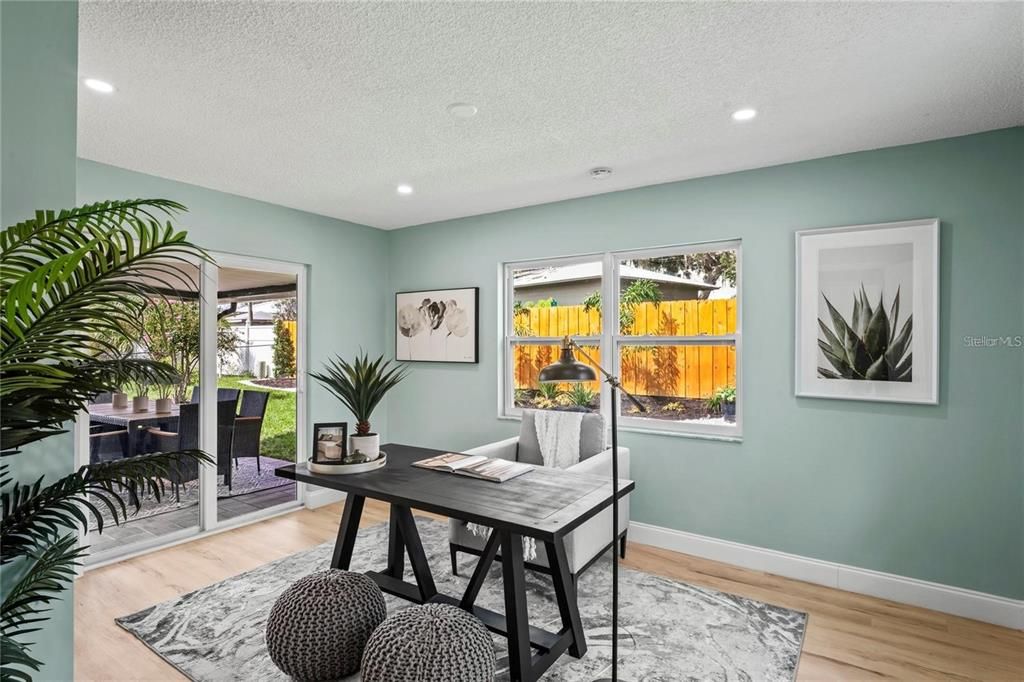 Home Office, Interior, Recessed Lighting, Wood Texture Flooring