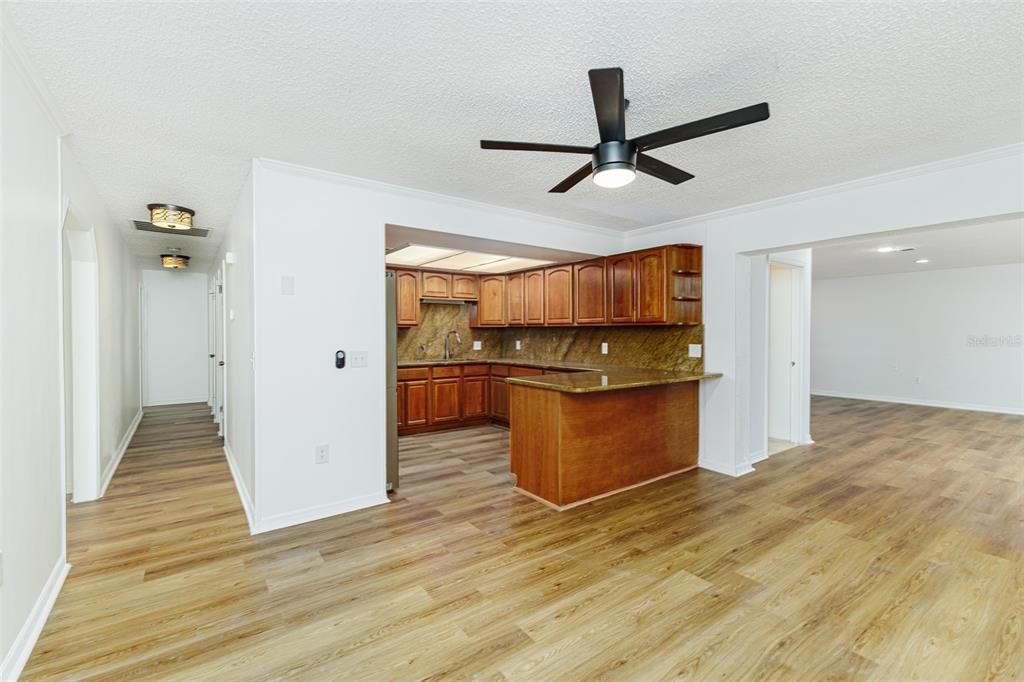 Interior, Kitchen, Recessed Lighting, Wood Texture Flooring