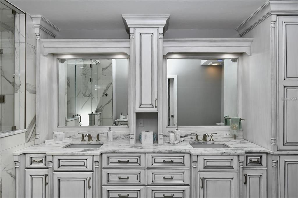 Bathroom, Dual Sink Vanities, Interior, Marble Walls