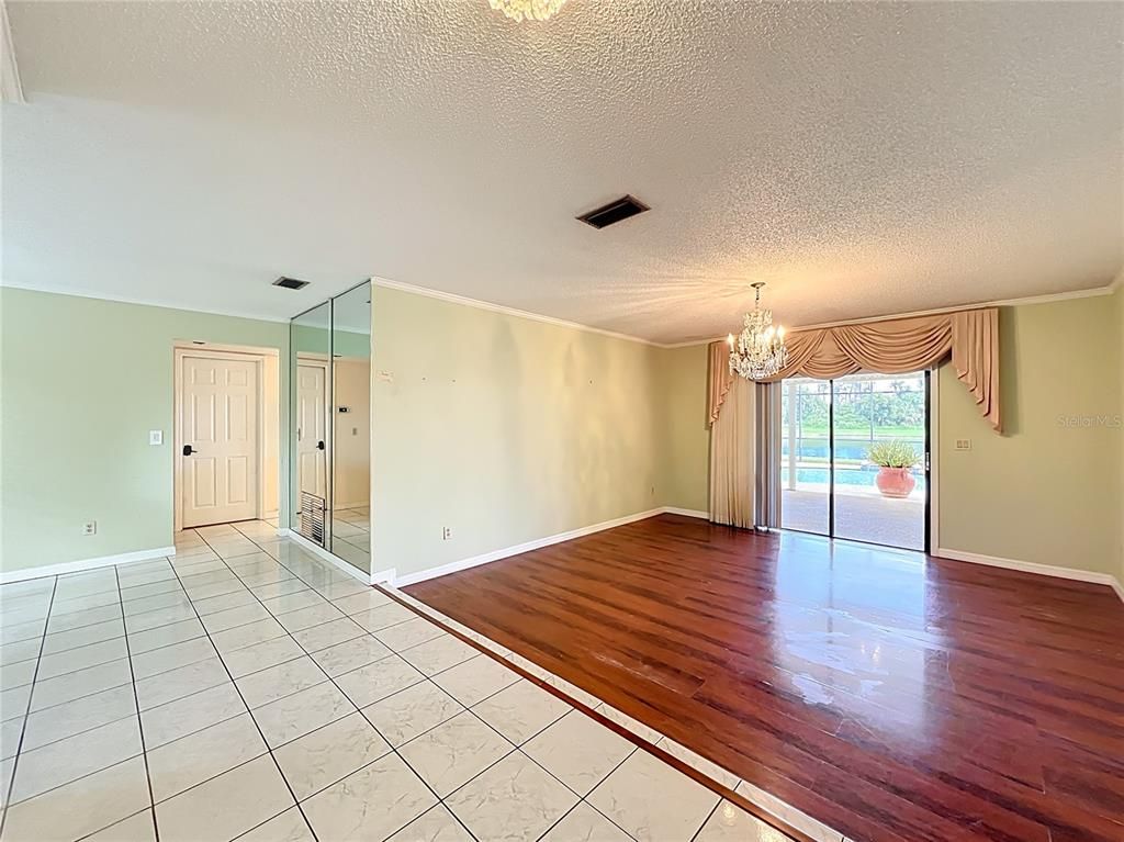 Chandelier, Empty room, Interior, Wood Texture Flooring