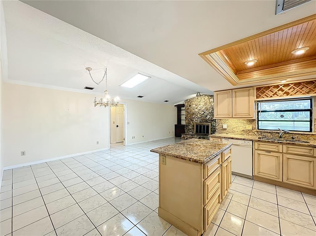 Chandelier, Interior, Kitchen, Recessed Lighting, Wooden Ceilings