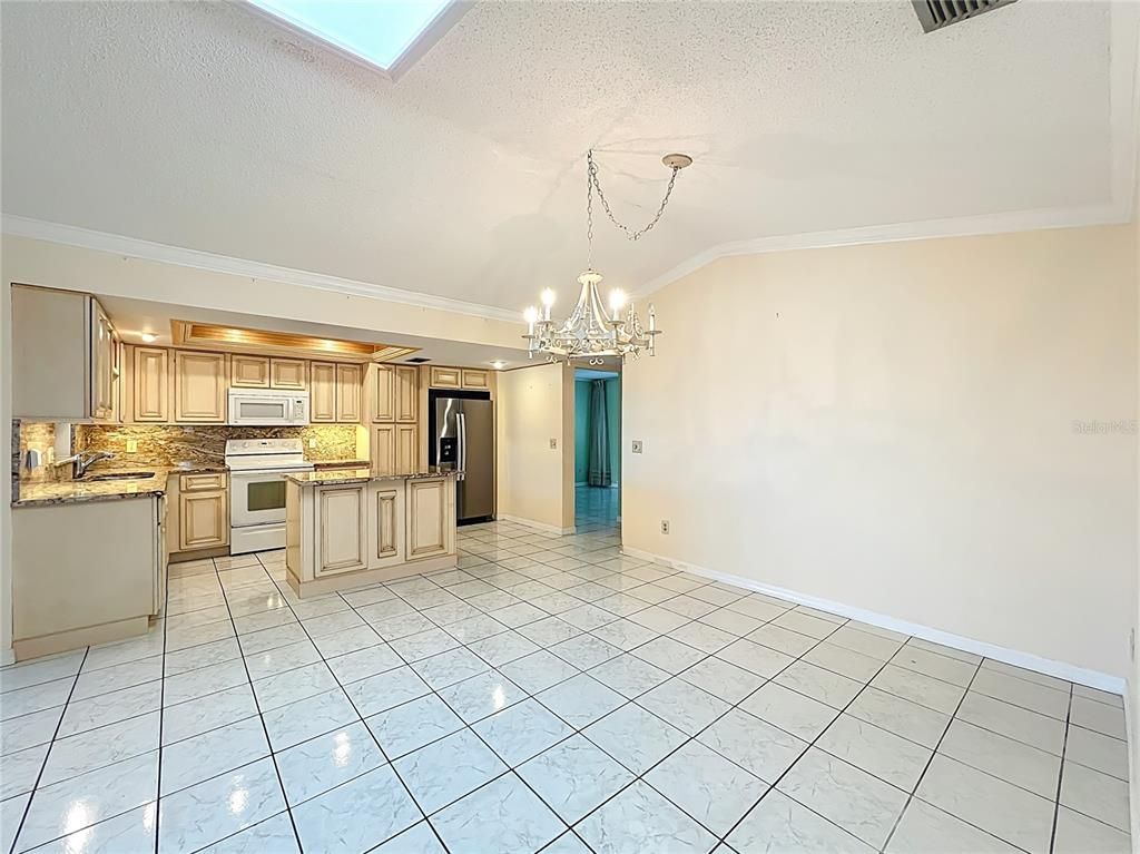 Chandelier, Empty room, Interior, Kitchen, Stainless Steel Appliances