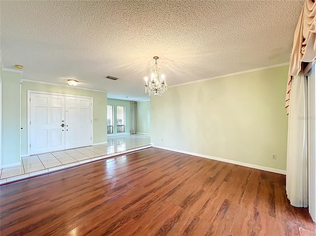 Chandelier, Empty room, Interior, Wood Texture Flooring