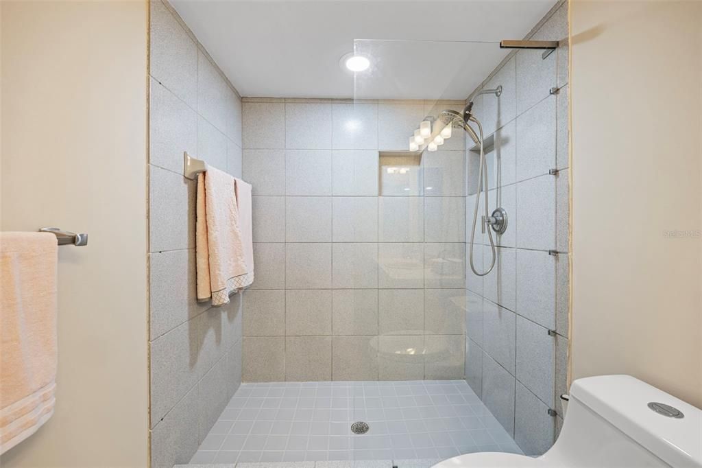 Bathroom, Glass Shower, Interior, Recessed Lighting