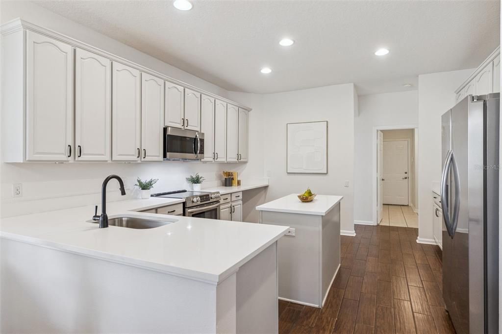 Interior, Kitchen, Recessed Lighting, Wood Texture Flooring