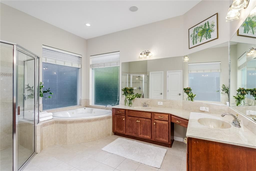 Bathroom, Dual Sink Vanities, Glass Shower, Interior, Recessed Lighting