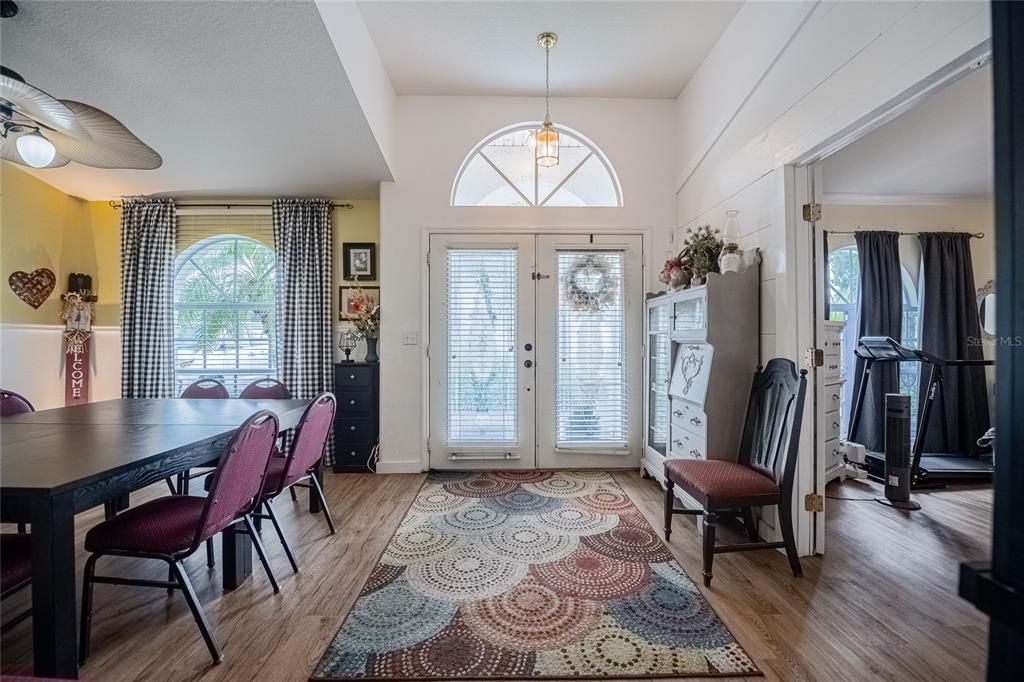 Dining room, Interior, Pendant Lights, Wood Texture Flooring