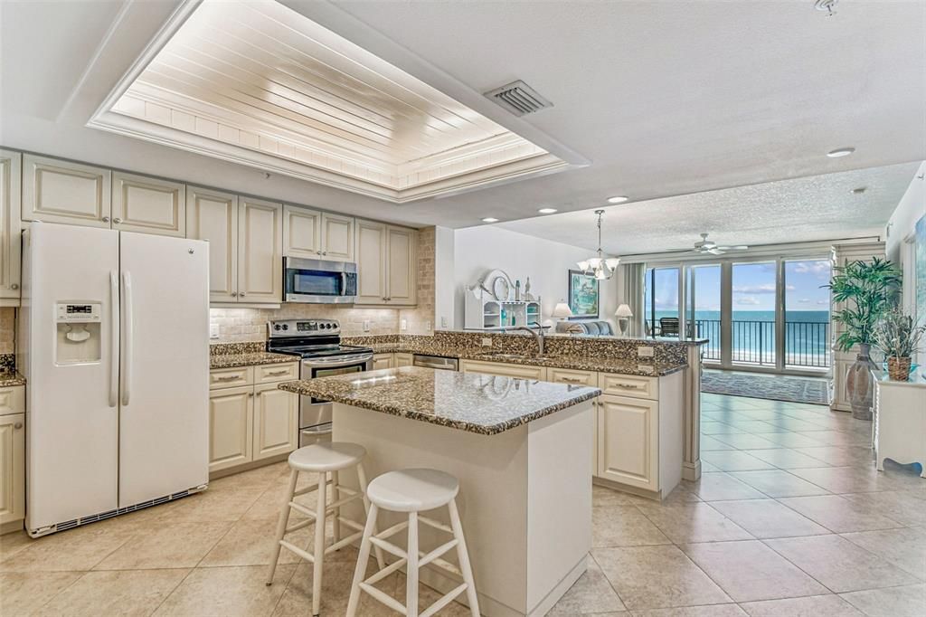 Chandelier, Interior, Kitchen, Recessed Lighting, Stainless Steel Appliances, Water