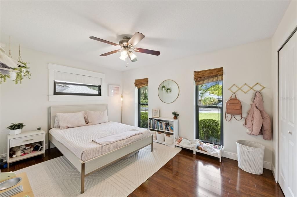 Bedroom, Fireplace, Interior, Wood Texture Flooring