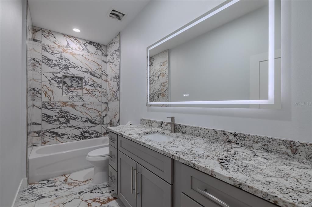 Bathroom, Interior, Marble, Marble Walls, Recessed Lighting