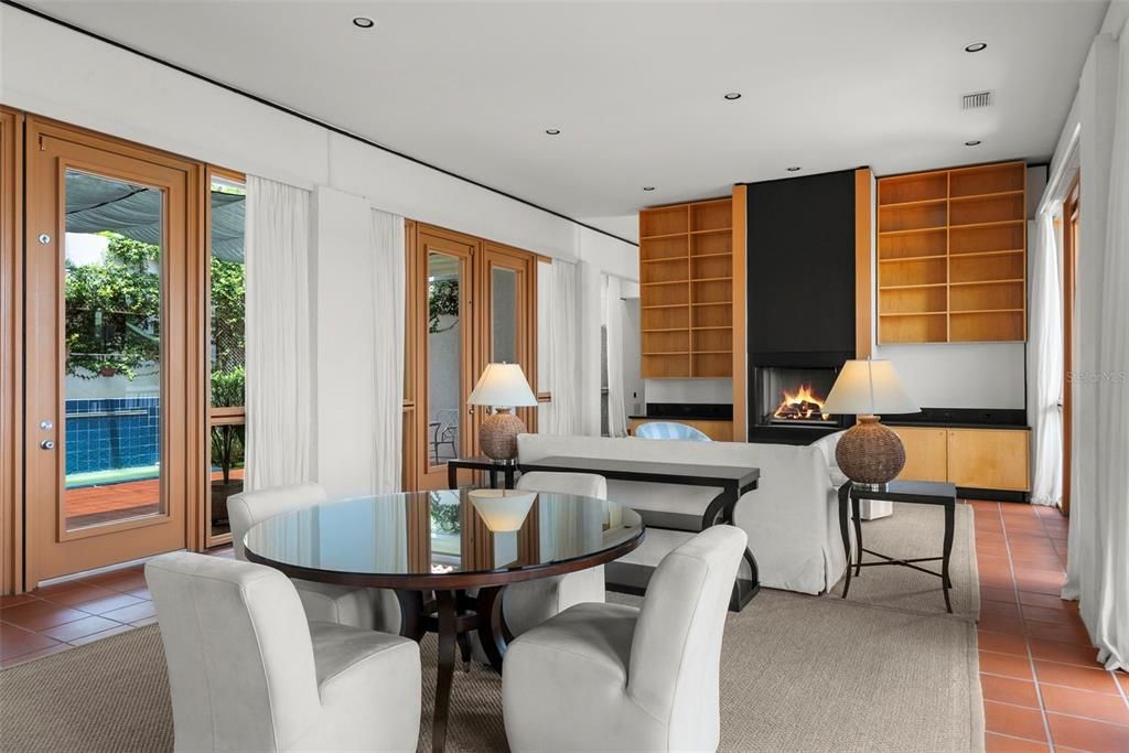 Dining room, Fireplace, Interior, Recessed Lighting