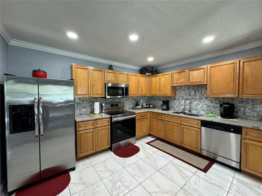 Interior, Kitchen, Marble, Recessed Lighting, Stainless Steel Appliances
