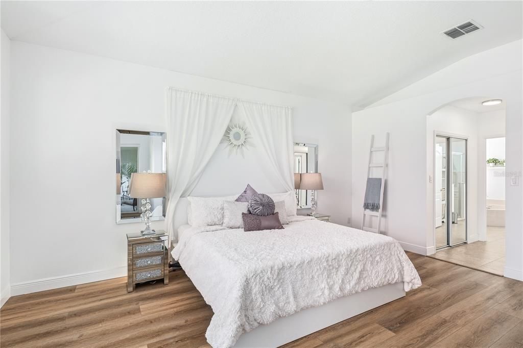 Bedroom, Interior, Recessed Lighting, Wood Texture Flooring