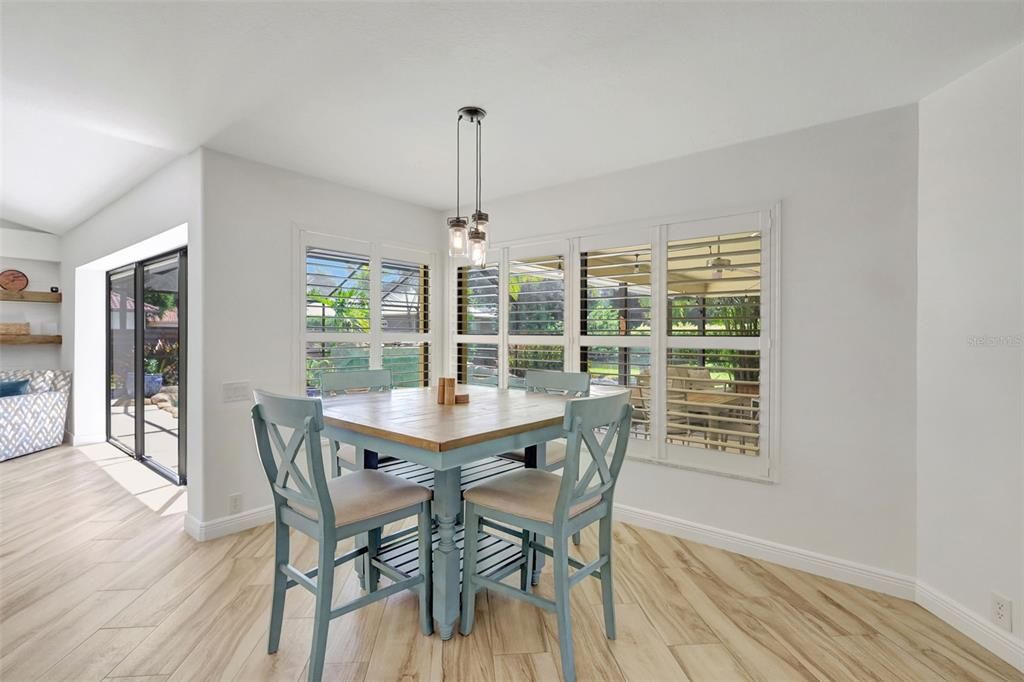 Dining room, Interior, Pendant Lights, Wood Texture Flooring
