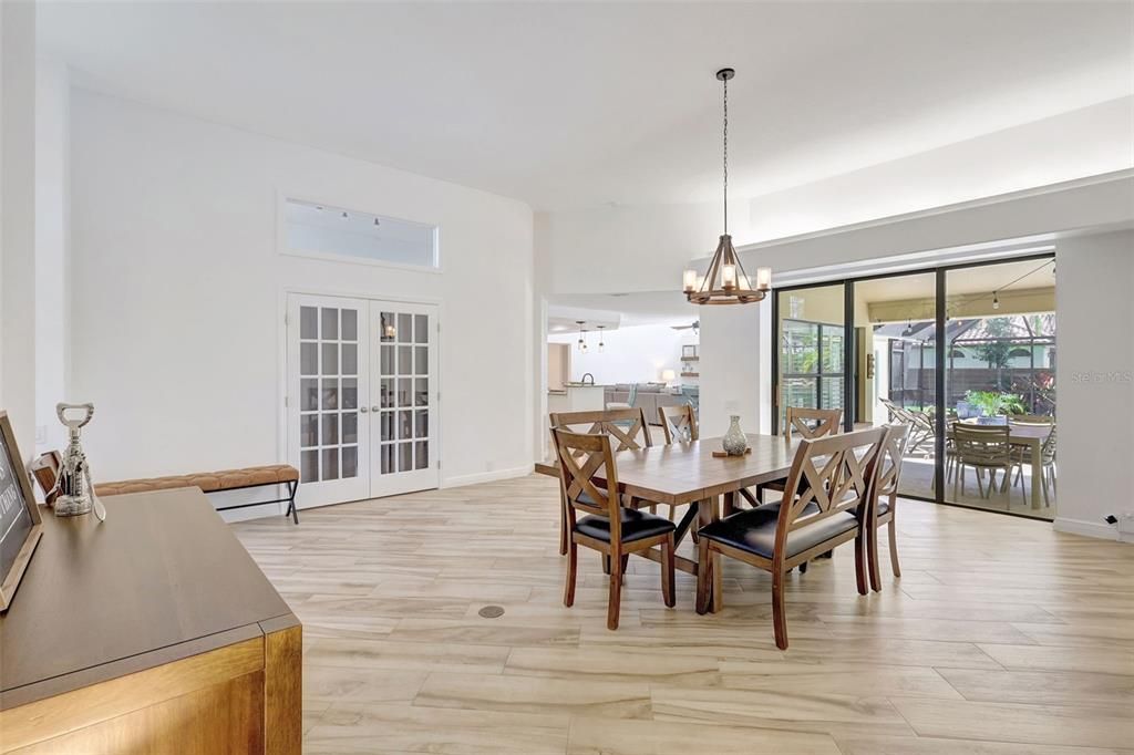 Chandelier, Dining room, Interior, Pendant Lights, Wood Texture Flooring