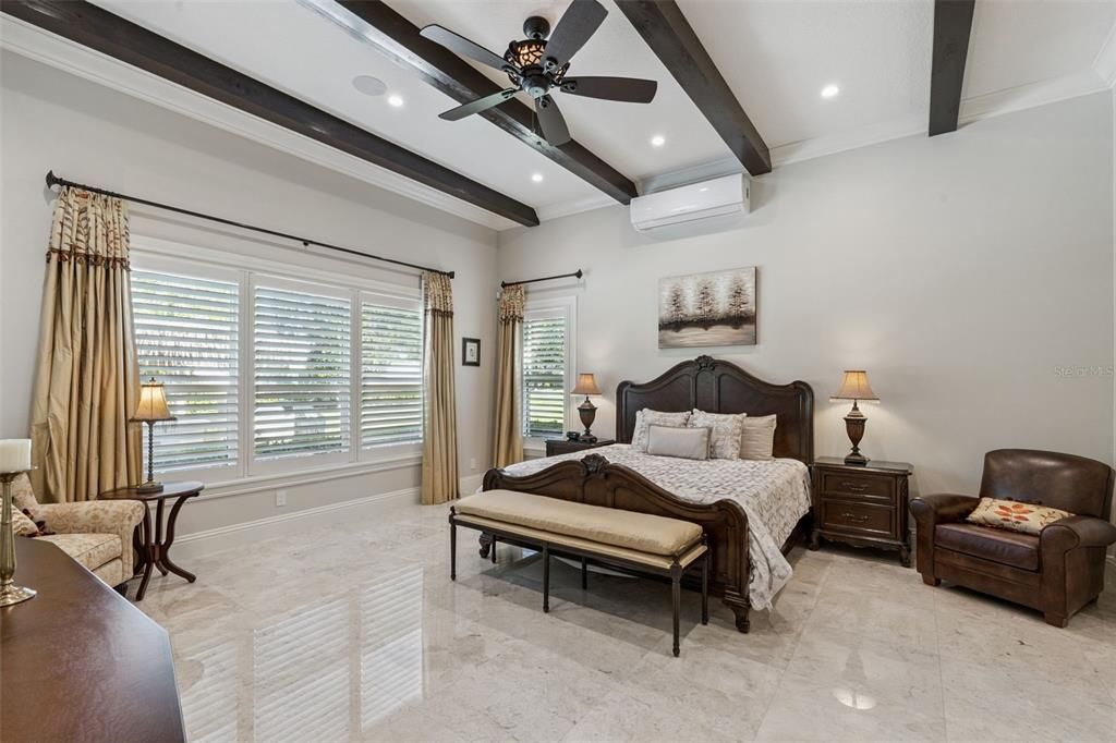 Bedroom, Interior, Recessed Lighting, Wooden Beams