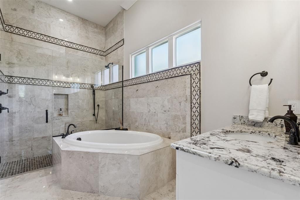 Bathroom, Dual Sink Vanities, Glass Shower, Interior, Recessed Lighting