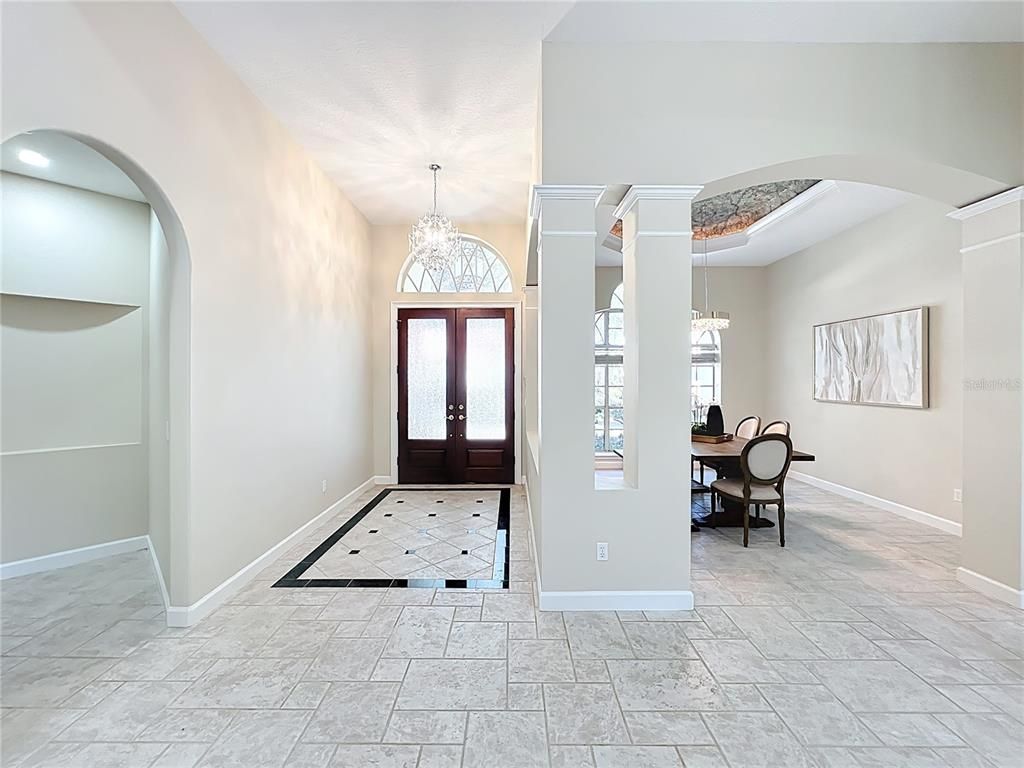 Chandelier, Dining room, Interior, Marble