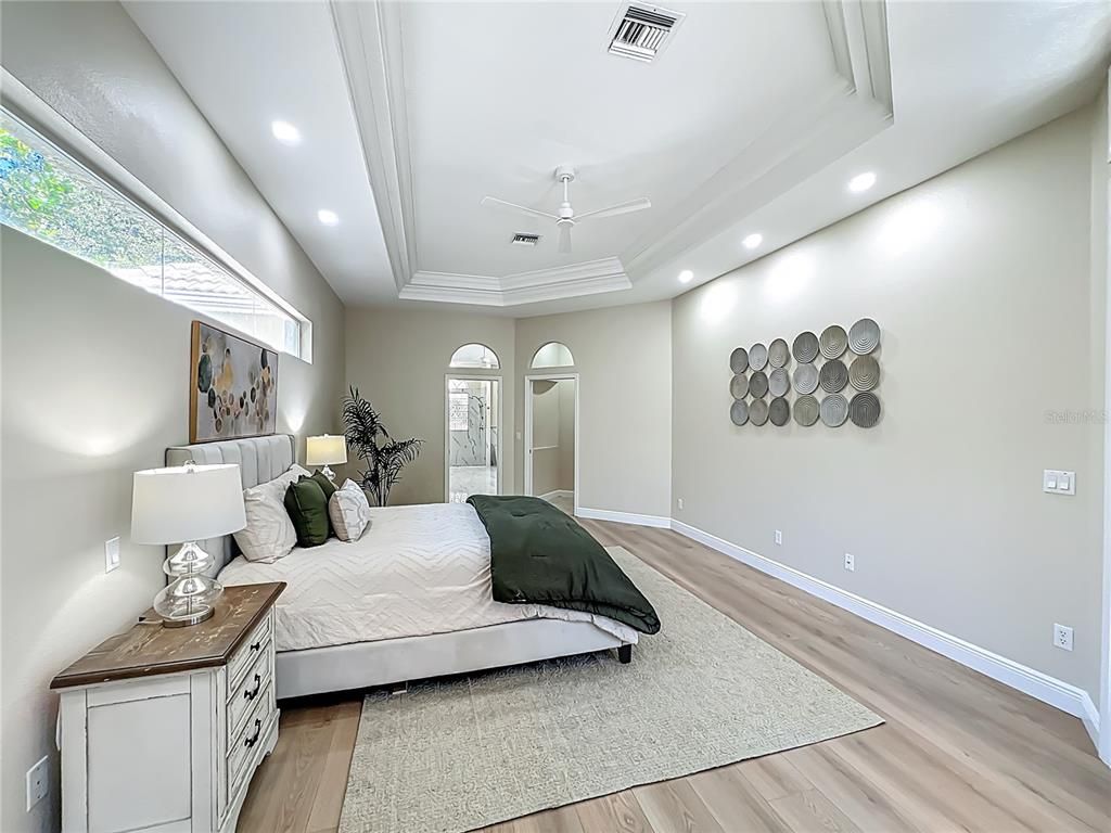 Bedroom, Interior, Recessed Lighting, Wood Texture Flooring