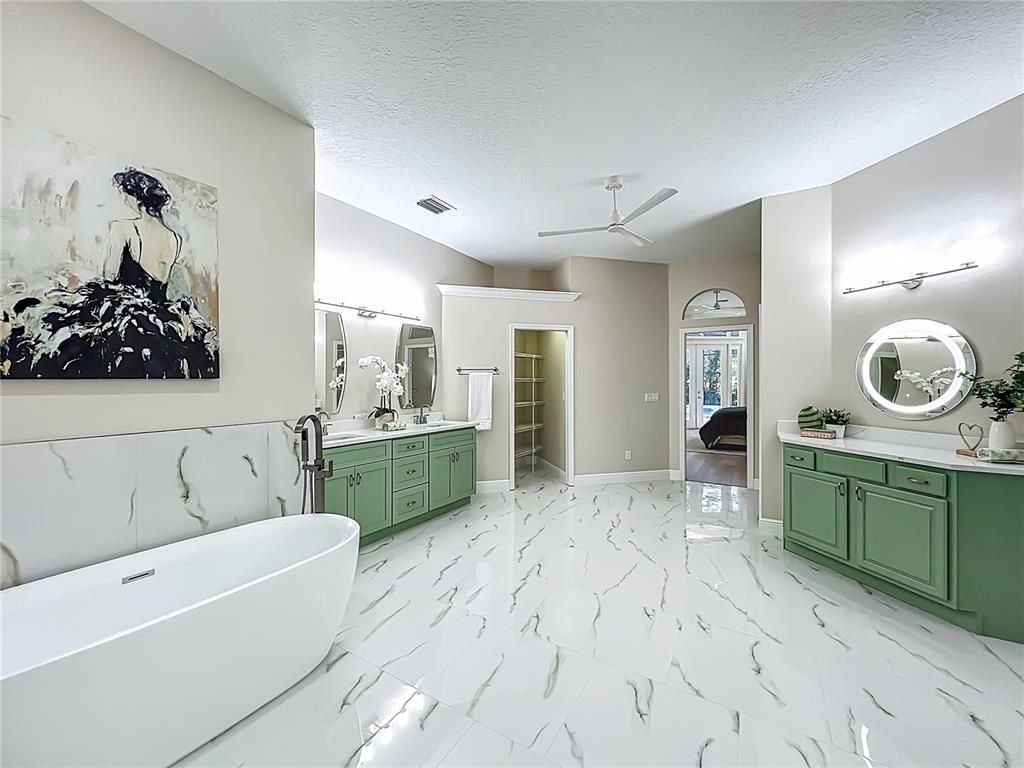 Bathroom, Dual Sink Vanities, Free Standing Baths, Interior, Marble