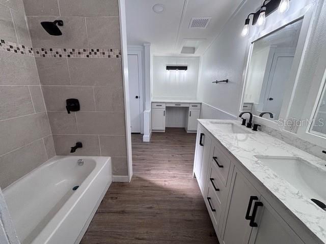 Bathroom, Dual Sink Vanities, Interior, Wood Texture Flooring