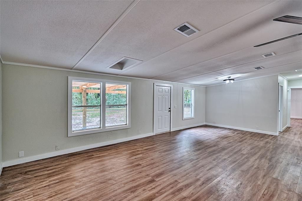 Empty room, Interior, Recessed Lighting, Wood Texture Flooring