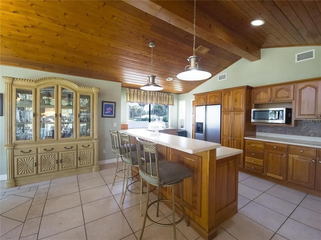 Interior, Kitchen, Pendant Lights, Recessed Lighting, Stainless Steel Appliances, Wooden Beams, Wooden Ceilings