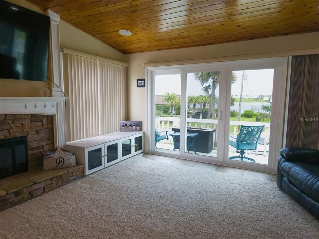 Fireplace, Interior, Recessed Lighting, Wooden Ceilings