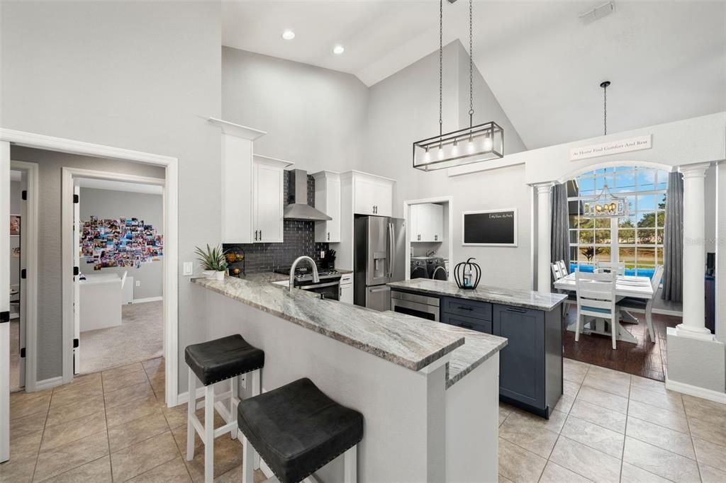 Dining room, Interior, Kitchen, Pendant Lights, Recessed Lighting, Stainless Steel Appliances