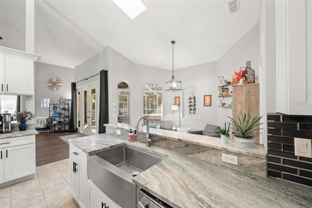 Interior, Kitchen, Pendant Lights, Wood Texture Flooring