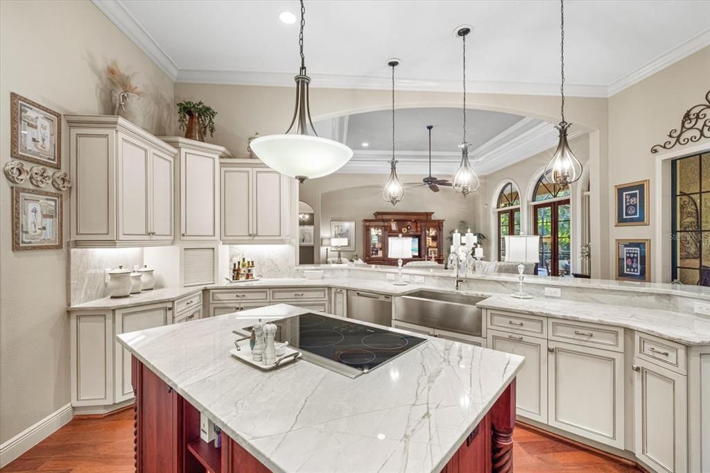 Interior, Kitchen, Pendant Lights, Recessed Lighting, Wood Texture Flooring