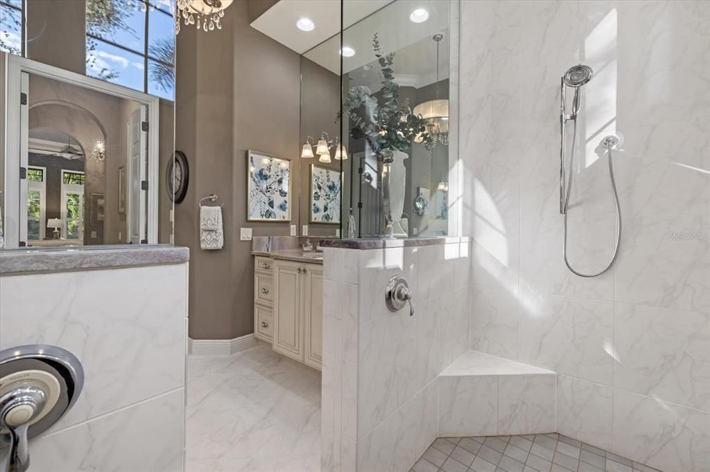 Bathroom, Interior, Marble, Marble Walls, Recessed Lighting