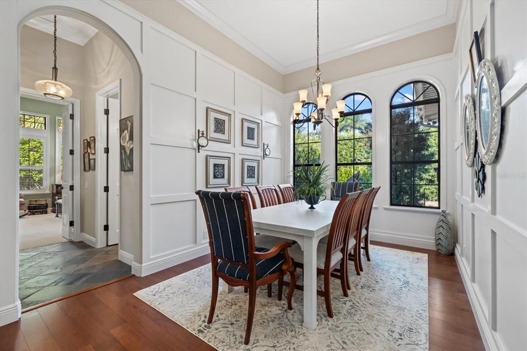 Chandelier, Dining room, Interior, Pendant Lights, Wood Texture Flooring