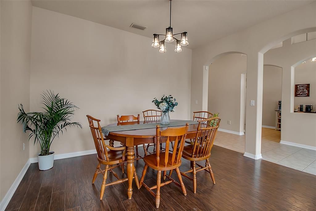 Dining room, Interior, Pendant Lights, Wood Texture Flooring