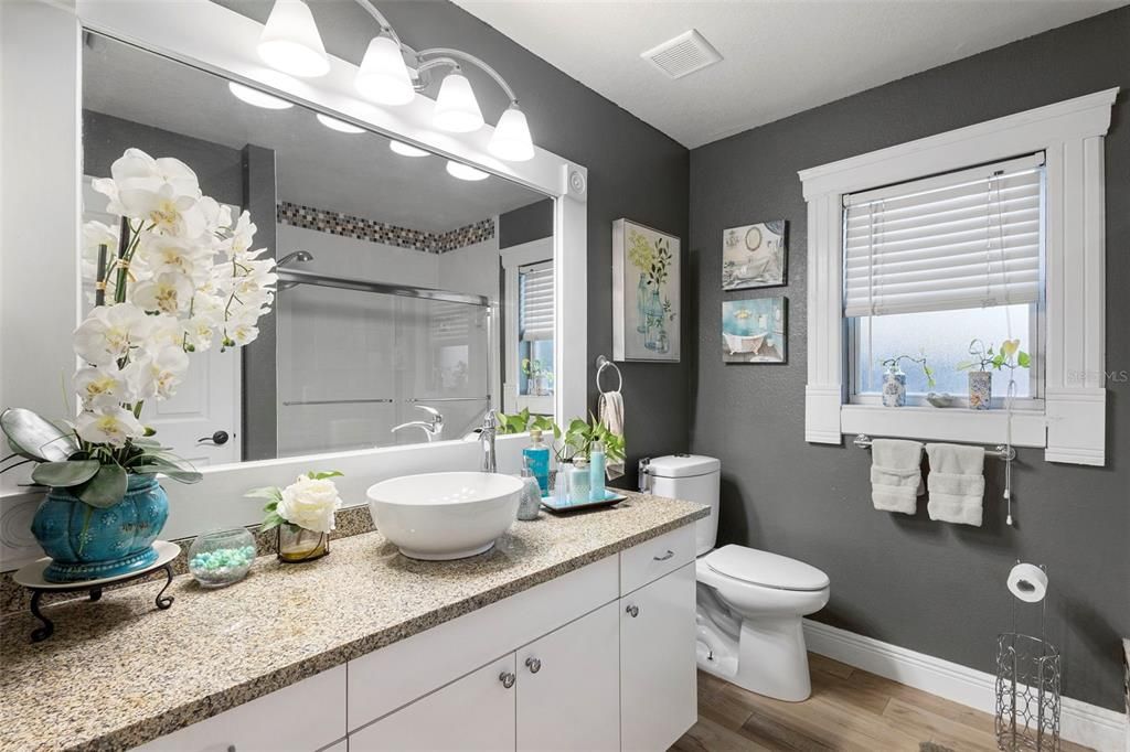 Bathroom, Glass Shower, Interior, Wood Texture Flooring