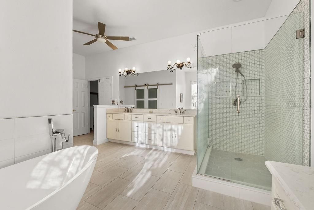 Bathroom, Dual Sink Vanities, Free Standing Baths, Glass Shower, Interior