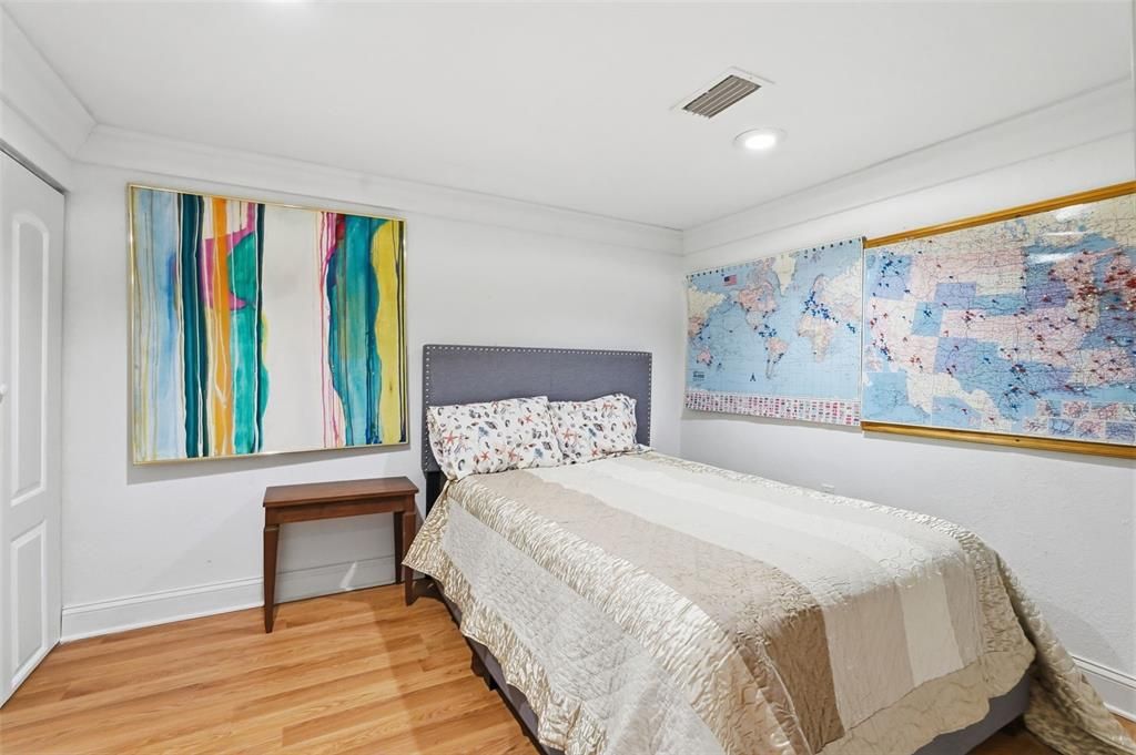 Bedroom, Interior, Recessed Lighting, Wood Texture Flooring