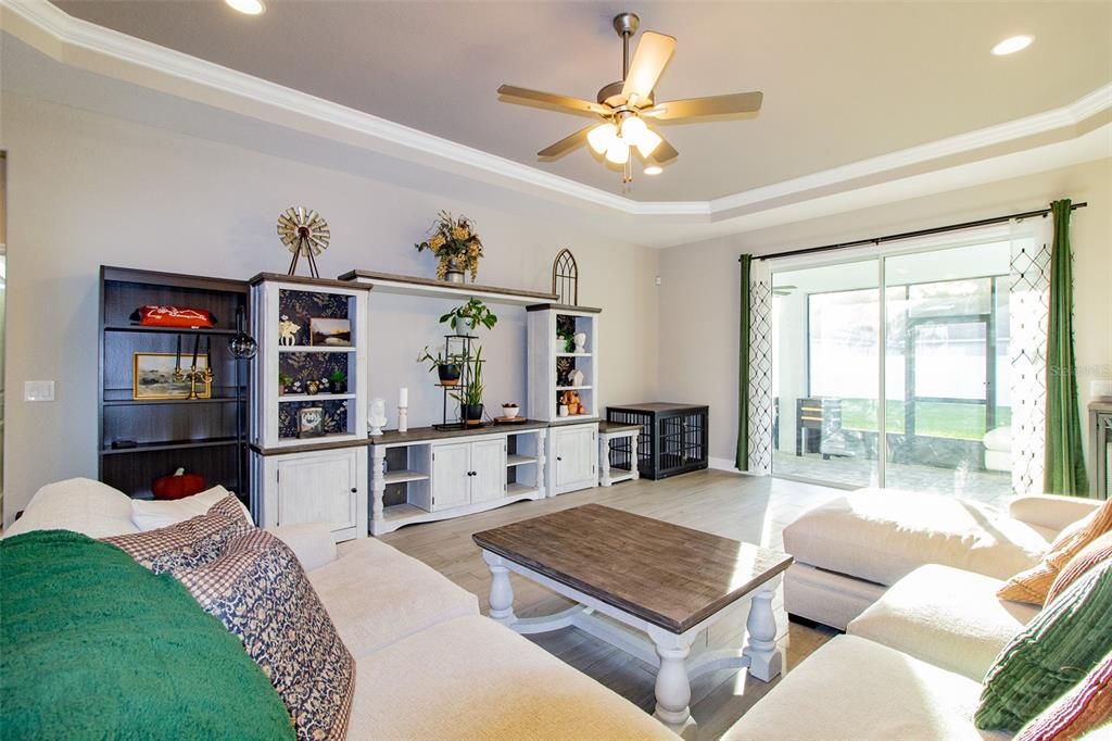 Interior, Living room, Recessed Lighting, Wood Texture Flooring