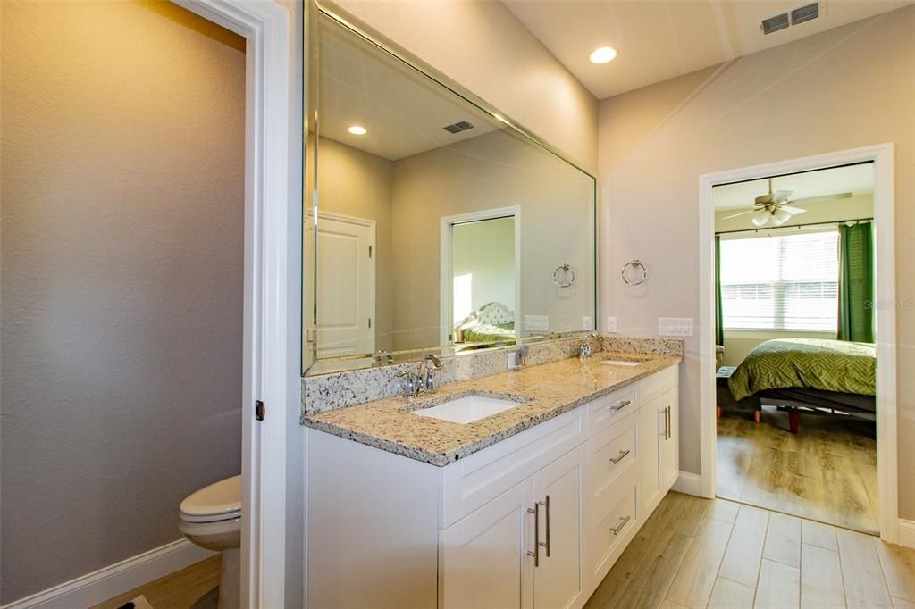 Bathroom, Bedroom, Dual Sink Vanities, Interior, Recessed Lighting, Wood Texture Flooring