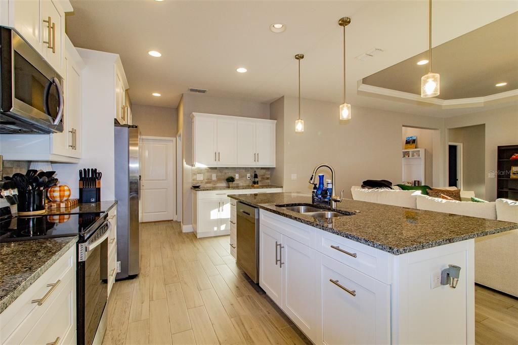 Interior, Kitchen, Pendant Lights, Recessed Lighting, Wood Texture Flooring