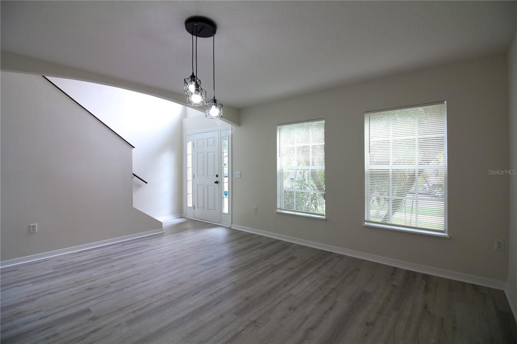 Empty room, Interior, Pendant Lights, Wood Texture Flooring