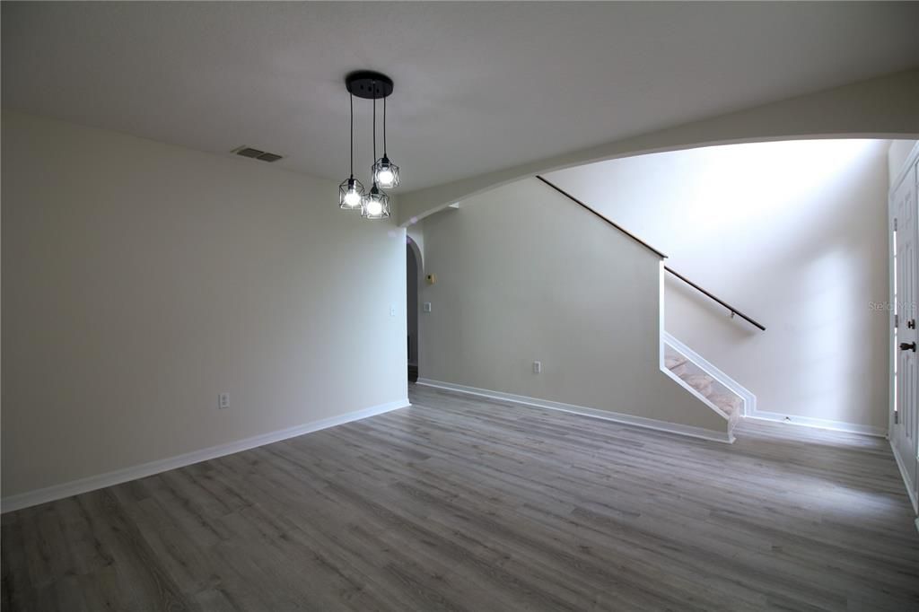 Empty room, Interior, Pendant Lights, Wood Texture Flooring