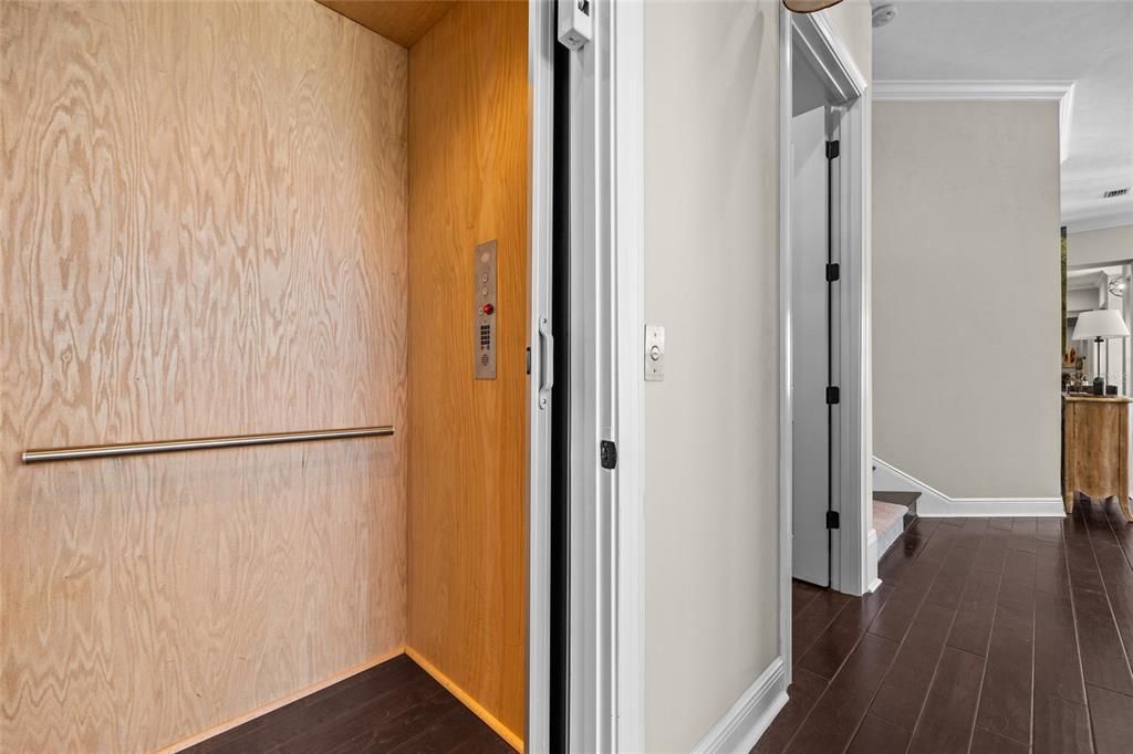Elevator, Interior, Wood Texture Flooring, Wooden Walls
