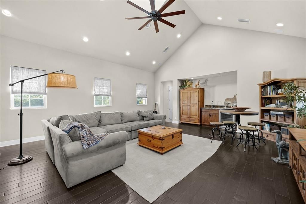 Interior, Living room, Recessed Lighting, Wood Texture Flooring