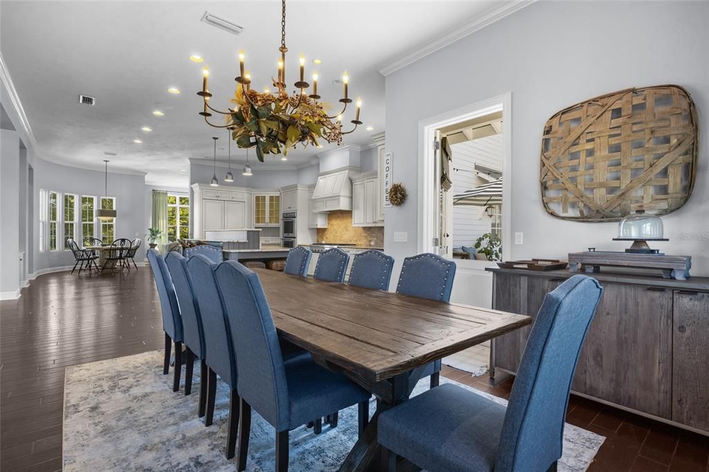 Chandelier, Dining room, Interior, Kitchen, Pendant Lights, Recessed Lighting, Wood Texture Flooring