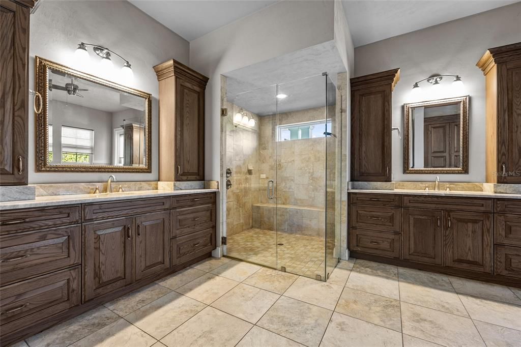 Bathroom, Dual Sink Vanities, Glass Shower, Interior, Recessed Lighting